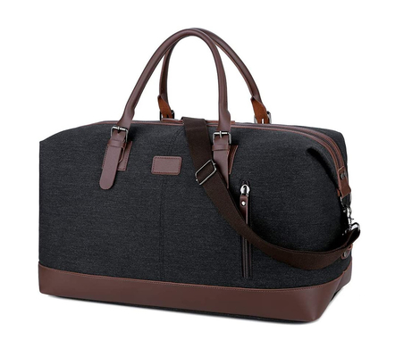kaufen Großkapazität Reisetasche Leder Schwarz Leinwand Schulter Crossbody Wochenende online manufacture