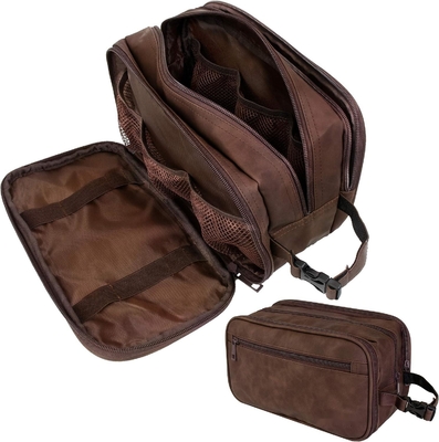 kaufen Dunkelbraunes wasserdichtes Dopp-Kit PU-Leder Rasiertasche Organisator Reisetasche für Accessoires Kosmetische Hygiene online manufacture