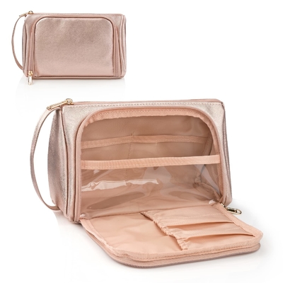 kaufen Tragbare Rose Gold PU Leder Toilettenartikel Make-up Tasche Wasserdichte benutzerdefinierte Reisetasche online manufacture