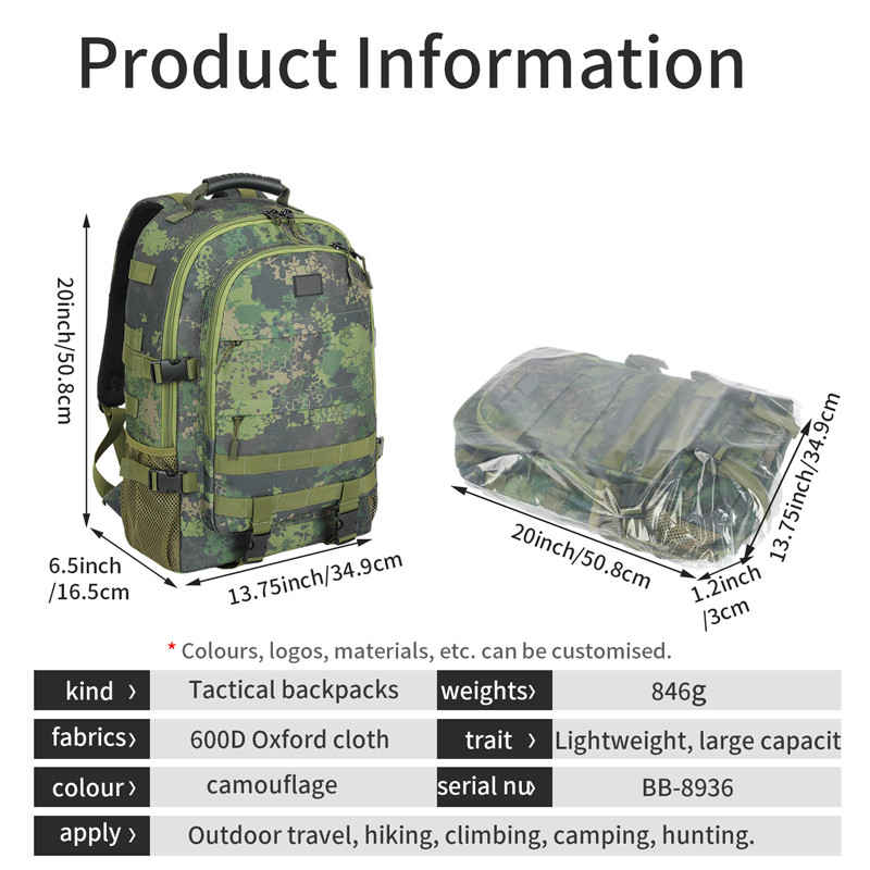 Schwarzer Wasserdichtes Gepäck für große Kapazitäten, für Reisen, Militär-Taktik-Rucksack mit Schulterband für Männer