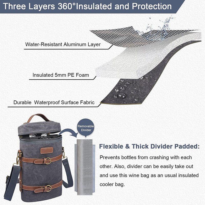 Flexibler Picknickwein Schwerlastbehälter Isolierte Kühltasche Trennpolster Wasserflasche 8x3x13
