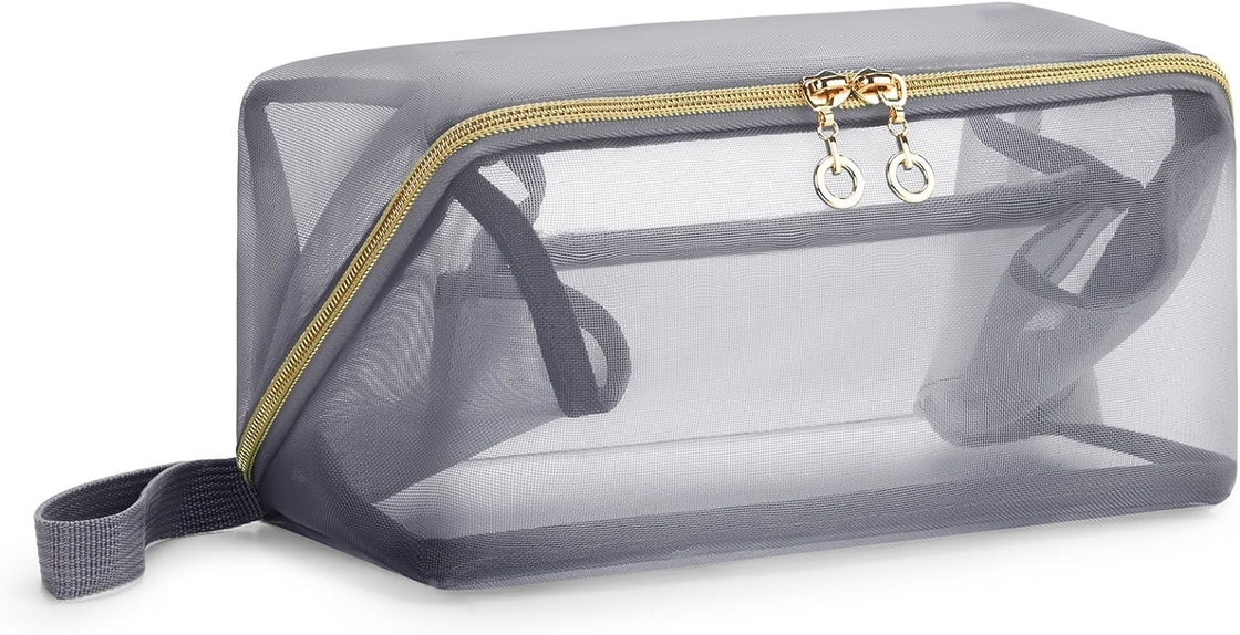 Tragbare große schwarze Maschen-Kosmetik-Tasche Offene Flat-Organisator Reisetasche für Männer Frauen