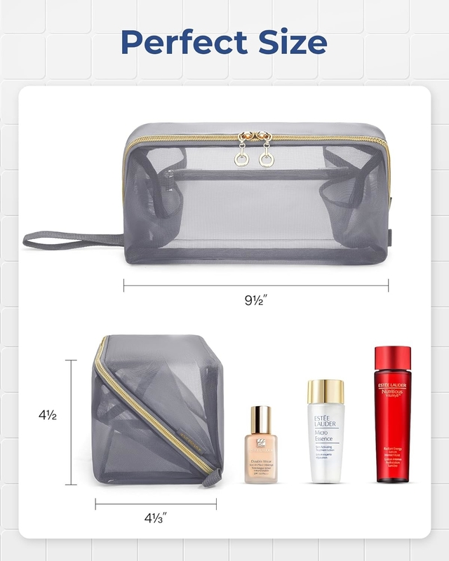Tragbare große schwarze Maschen-Kosmetik-Tasche Offene Flat-Organisator Reisetasche für Männer Frauen
