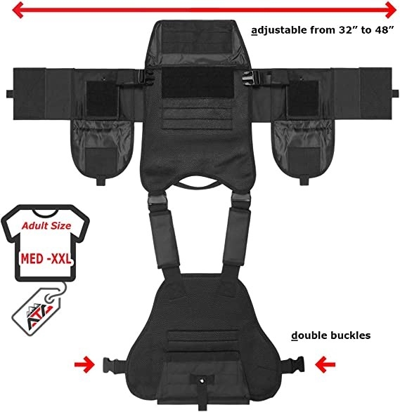 Tactical Vest mit Tellerträgern, eigene Gewehrtasche mit Magazine-Taschen, 3D-Gitter, 34