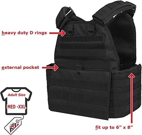 Tactical Vest mit Tellerträgern, eigene Gewehrtasche mit Magazine-Taschen, 3D-Gitter, 34