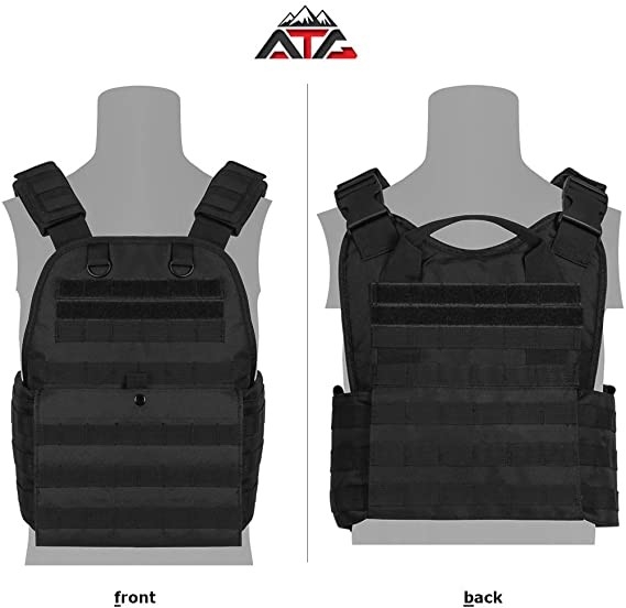 Tactical Vest mit Tellerträgern, eigene Gewehrtasche mit Magazine-Taschen, 3D-Gitter, 34