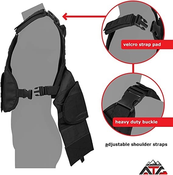 Tactical Vest mit Tellerträgern, eigene Gewehrtasche mit Magazine-Taschen, 3D-Gitter, 34