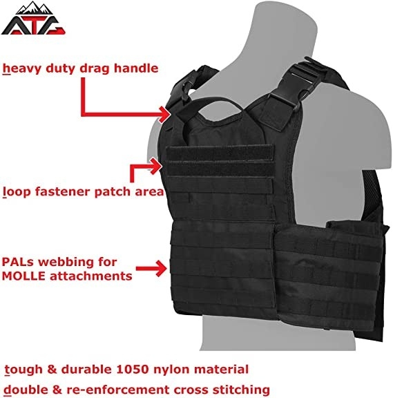 Tactical Vest mit Tellerträgern, eigene Gewehrtasche mit Magazine-Taschen, 3D-Gitter, 34