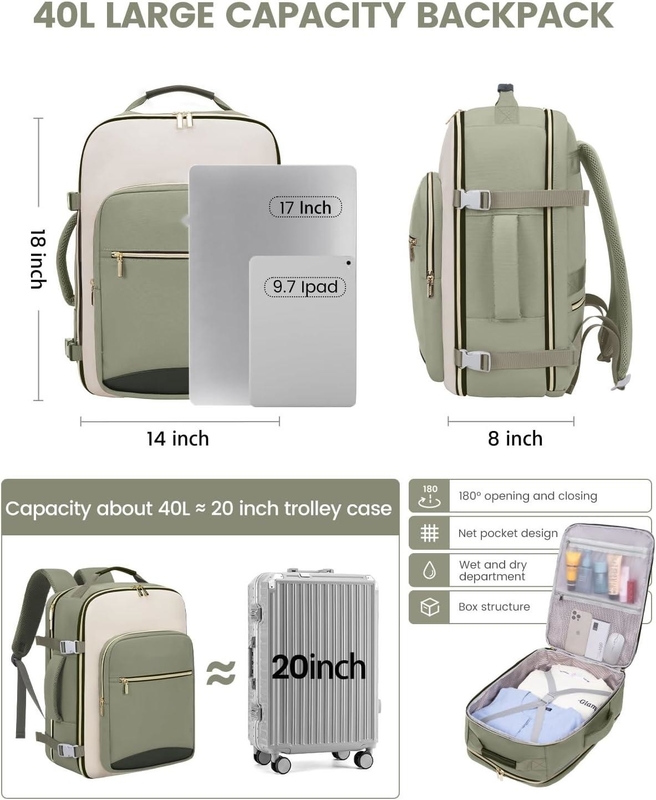 TSA persönlicher Artikel 40L wasserdicht Großgepäck für Fluggesellschaften zugelassener Reisetasche mit 3 Packwürfeln