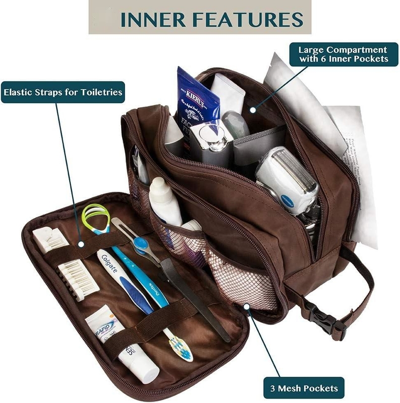 Dunkelbraunes wasserdichtes Dopp-Kit PU-Leder Rasiertasche Organisator Reisetasche für Accessoires Kosmetische Hygiene