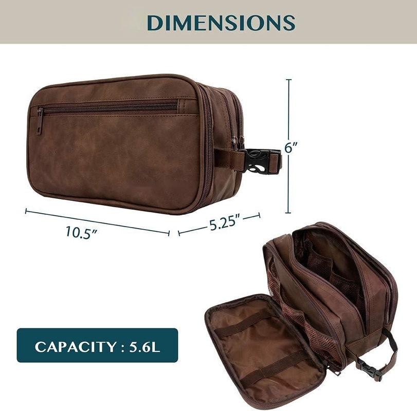 Dunkelbraunes wasserdichtes Dopp-Kit PU-Leder Rasiertasche Organisator Reisetasche für Accessoires Kosmetische Hygiene