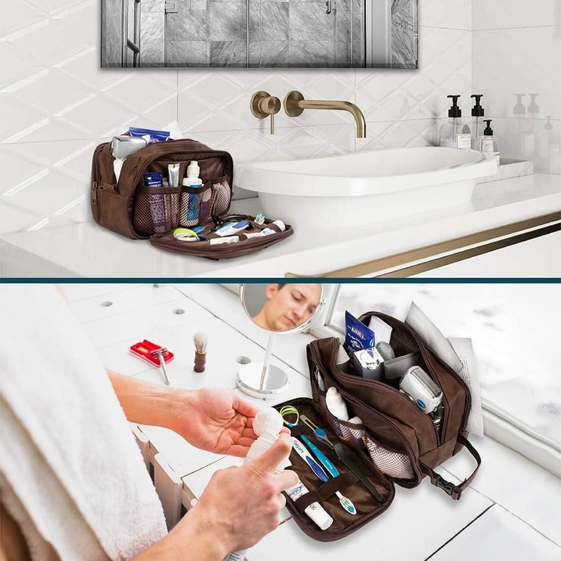 Dunkelbraunes wasserdichtes Dopp-Kit PU-Leder Rasiertasche Organisator Reisetasche für Accessoires Kosmetische Hygiene