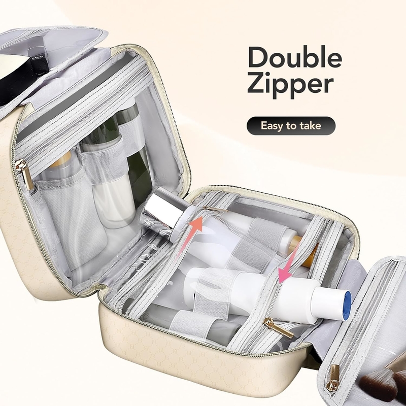 Wasserdichte cremige weiße Toilettenartikel Hängende Make-up Kosmetik Organisator Reisetasche für Toilettenartikel voller Größe Zubehör