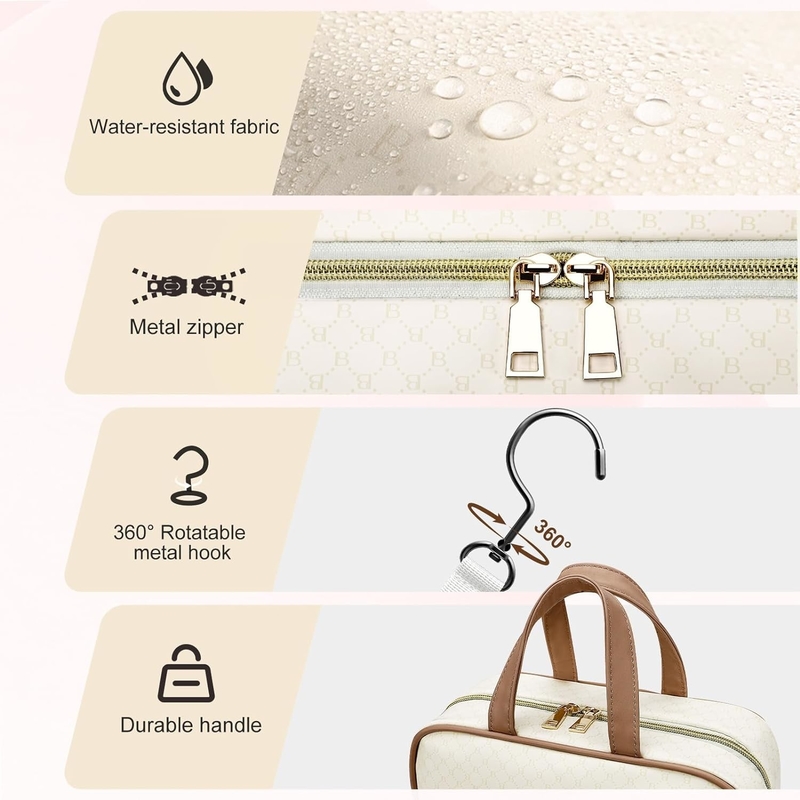 Wasserdichte cremige weiße Toilettenartikel Hängende Make-up Kosmetik Organisator Reisetasche für Toilettenartikel voller Größe Zubehör