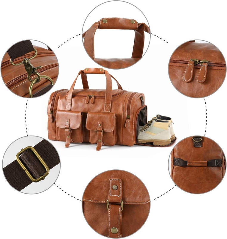 Große braune PU-Leder Tasche mit Schuhbeutel