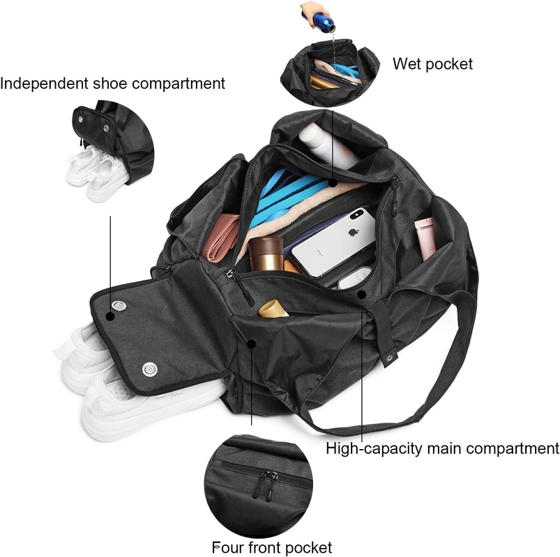 Polyester Schwarze Yoga Fitnessstudio Sportanpassungs-Taschen mit nassen und trockenen Lagertaschen