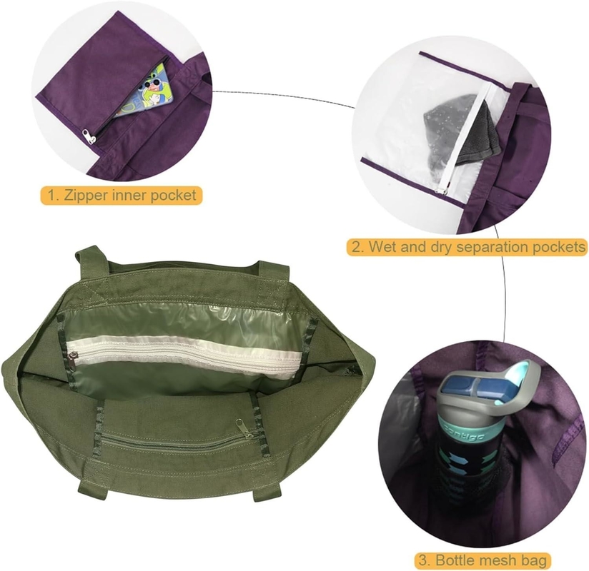 Große, langlebige, grüne Baumwollfarbe, sportlich anpassbare Taschen mit Schuhen, Tasche