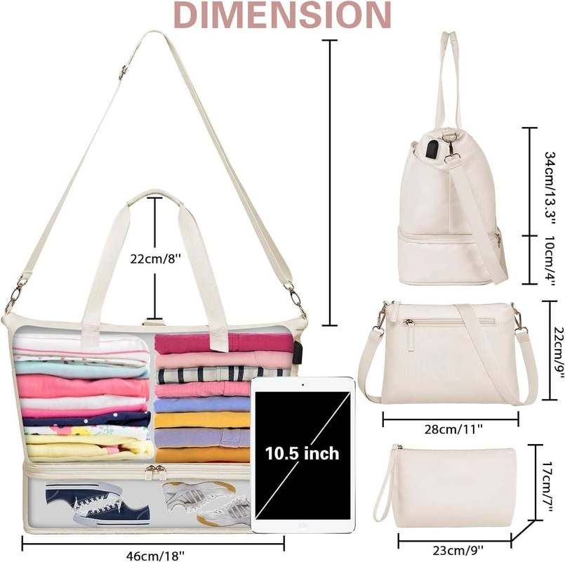 Beige Handtasche Erweiterbare Wochenendtasche mit Schuhfach und nasser Tasche