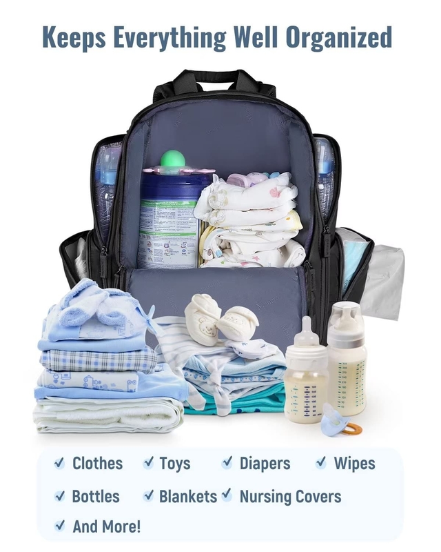 Wasserdichte Multifunktionswindel-Reisetasche mit 2 seitlich isolierten Taschen für Männer Frauen