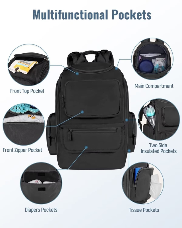 Wasserdichte Multifunktionswindel-Reisetasche mit 2 seitlich isolierten Taschen für Männer Frauen