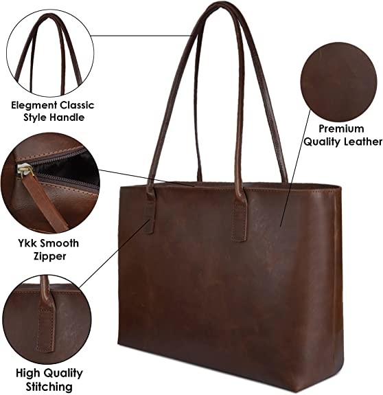 Vintage Aktenkoffer Computer Leder Laptop Tote Tasche, 16x21 Arbeit Büro Schultertasche
