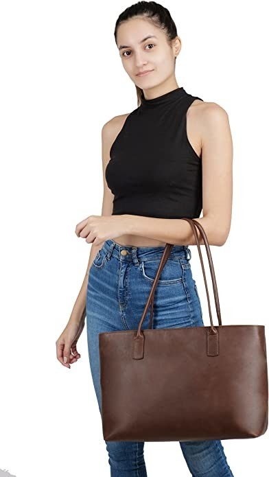 Vintage Aktenkoffer Computer Leder Laptop Tote Tasche, 16x21 Arbeit Büro Schultertasche