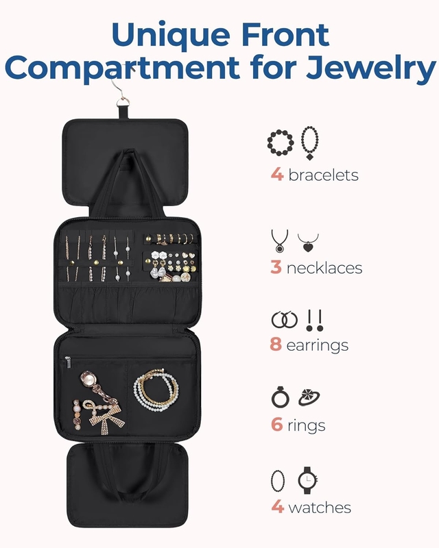 Schwarz Großes Handgepäck Reiseaccessoires Wesentliches Schmuck Schmuck Kosmetik Custom Reisetasche mit Schmuck-Organisator