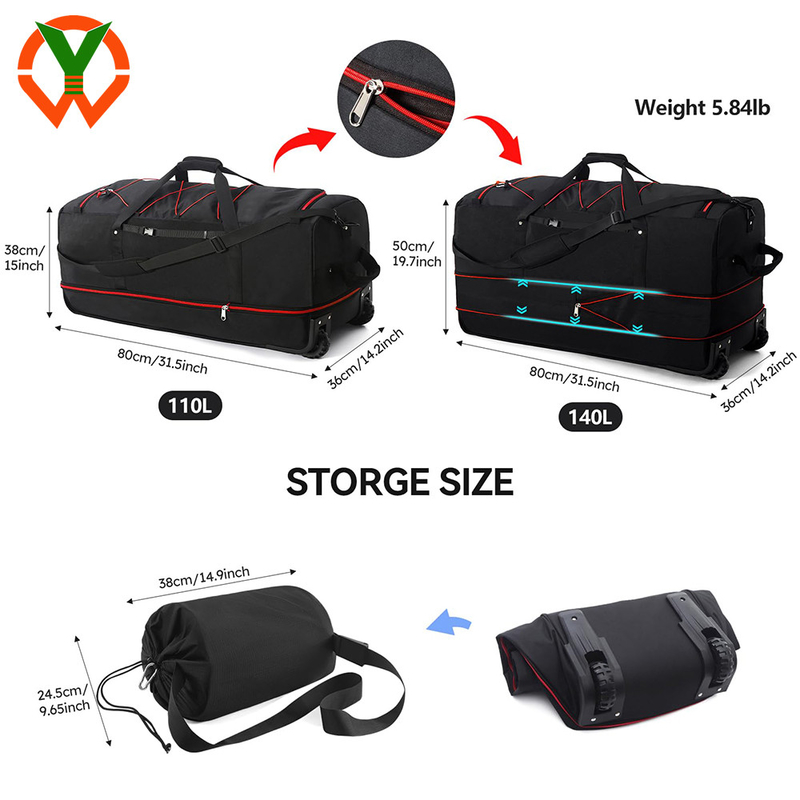 120L/140L Doppelgummi-Rad Klapptasche und mehrere Taschen und Abteilungen